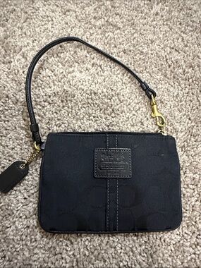 Coach Black Signature Canvas Wristlet with Gold Hardware